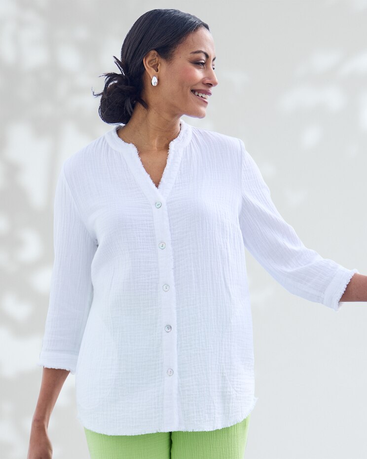 Nantucket Cotton Fringed Button-Front Tunic image number 1