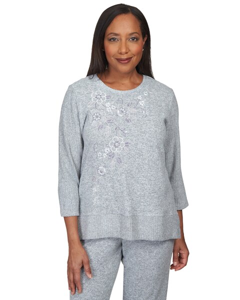 Alfred Dunner® Comfort Zone Flower Embroidery Split Hem Top