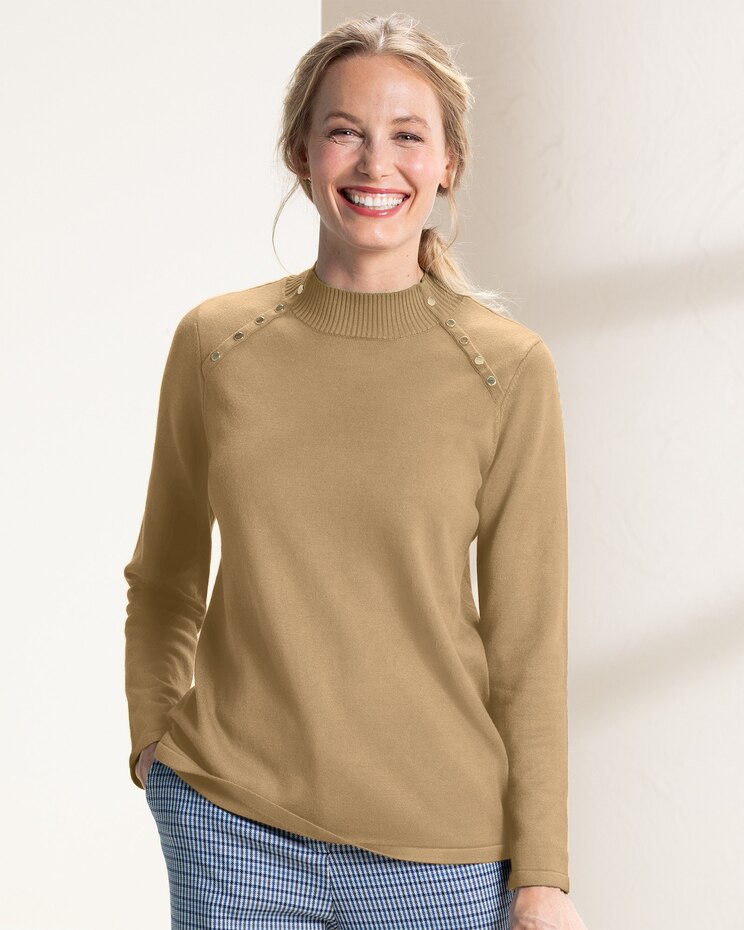 Madison Button-Trim Mockneck image number 1
