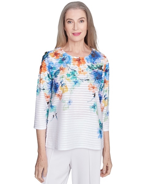 Alfred Dunner® Nantucket Textured Floral Neckline Top