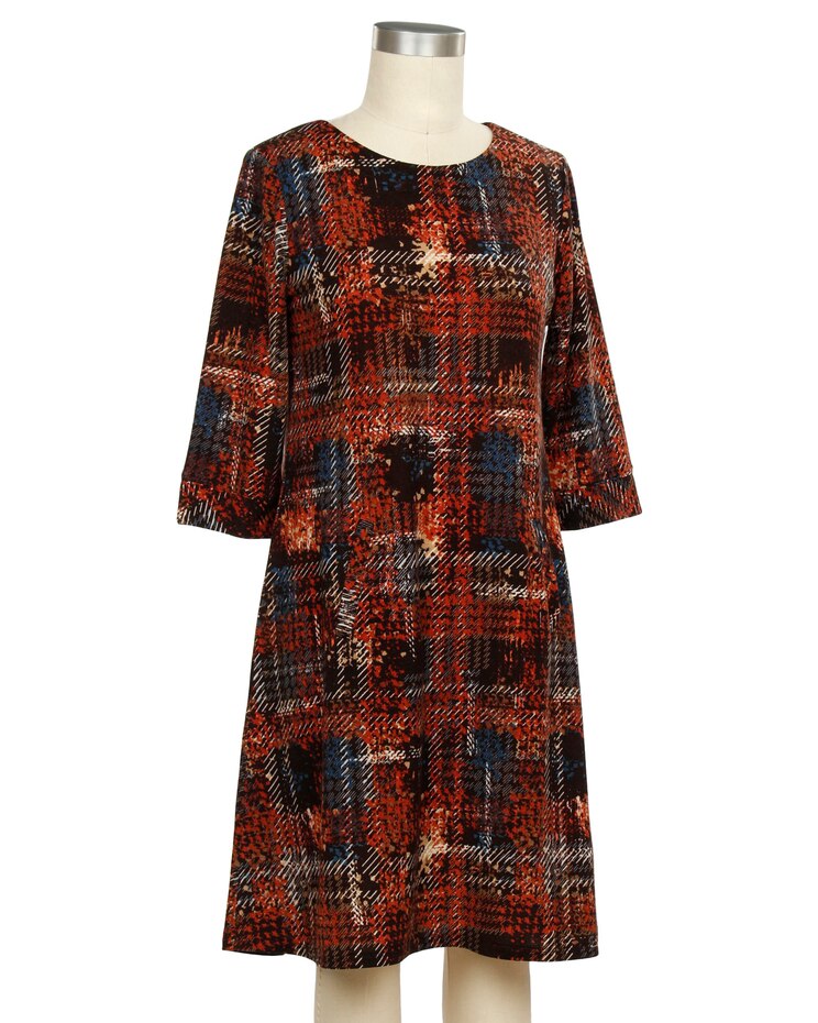 N Touch 3/4 Sleeve Winnie Print Plaid Dress image number 1