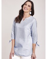 Tie Three-Quarter Sleeve Seersucker Tunic thumbnail number 1