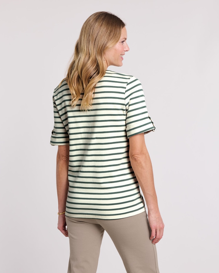 Essential Knit Striped Tab Sleeve Top image number 2
