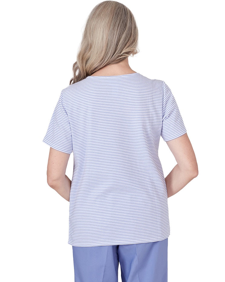 Alfred Dunner® Summer Breeze Mini Stripes Tee with Butterfly Lace Detail image number 2