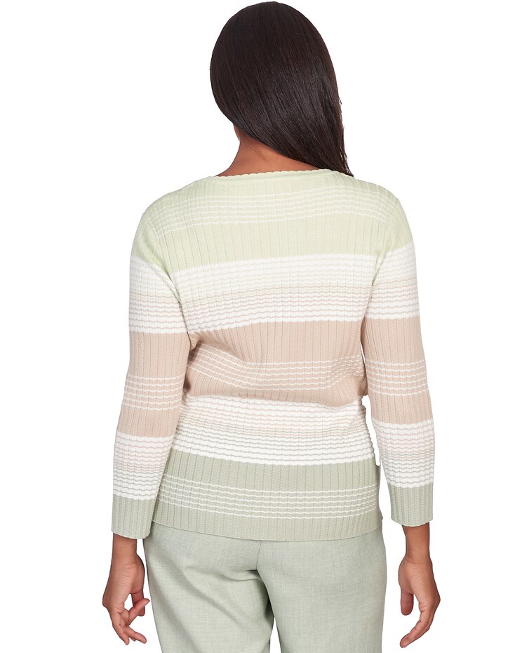 Alfred Dunner® English Garden Texture Stripe Crew Neck Sweater with Necklace image number 2