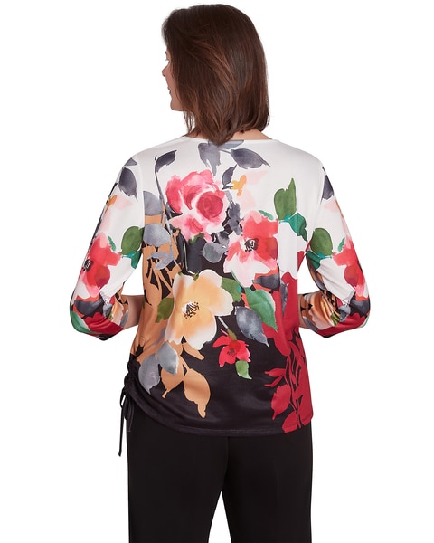 Alfred Dunner® Runway Ready Floral Crew Neck with Drawstring Hem Top