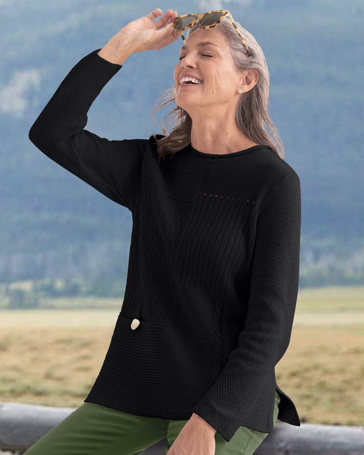 Mixed-Stitch Cotton Rollneck Sweater image number 1