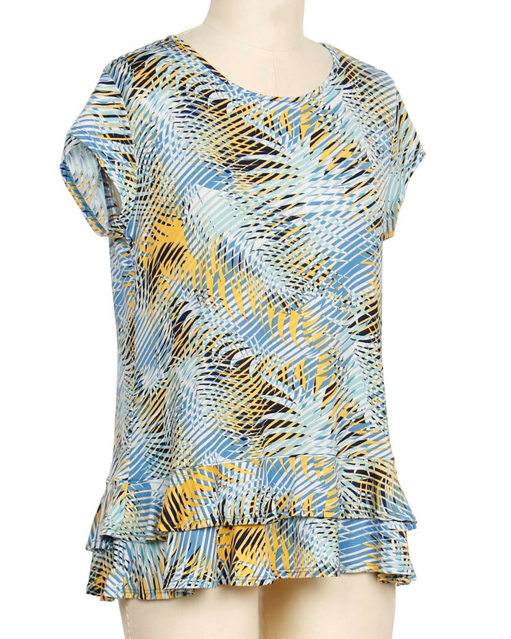 N Touch Sweet Tea Cap Sleeve Palm Print Top image number 1