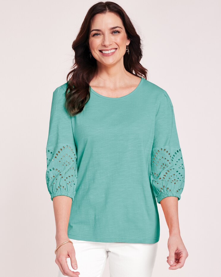 Eyelet Textured Slub Knit Top image number 1