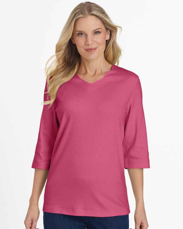 Essential Knit Elbow-Length Scalloped Top image number 1