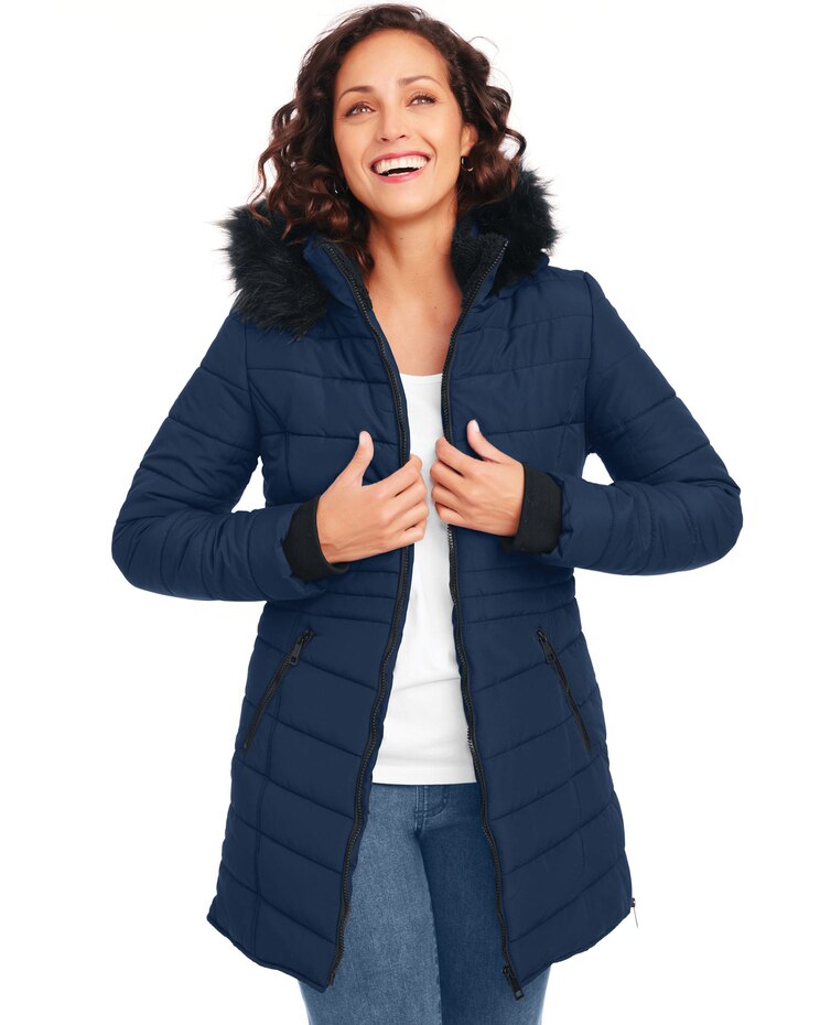 Contrast Faux Fur Long Coat image number 1