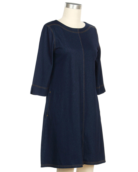 Links 3/4 Sleeve Norine Knit Denim Dress