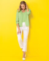 Linen/Cotton Crochet-Trim Cardigan thumbnail number 2