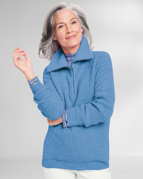 Shaker & Cable Quarter-Zip Sweater