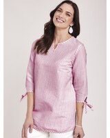 Tie Three-Quarter Sleeve Seersucker Tunic thumbnail number 1
