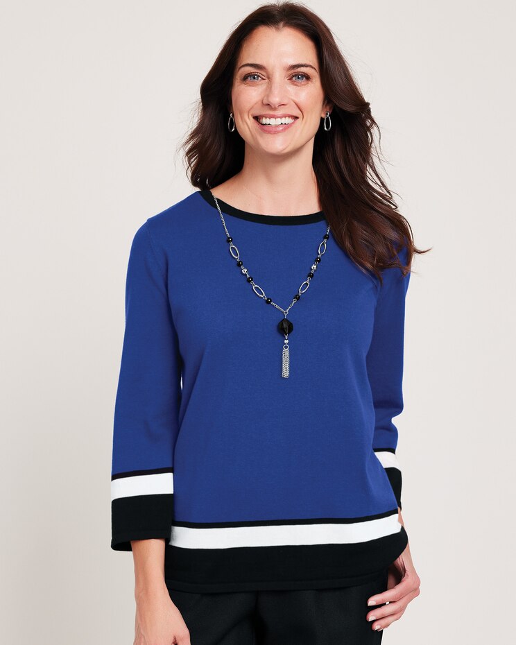 Alfred Dunner® Border Stripe with Necklace Sweater image number 1