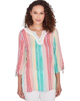 Ruby Rd® Tropical Splash Woven Wavy Stripe Top thumbnail number 1