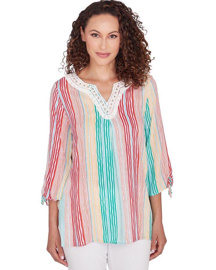 Ruby Rd® Tropical Splash Woven Wavy Stripe Top image number 1