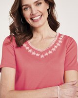 V-Neck Embroidered Knit Top thumbnail number 3