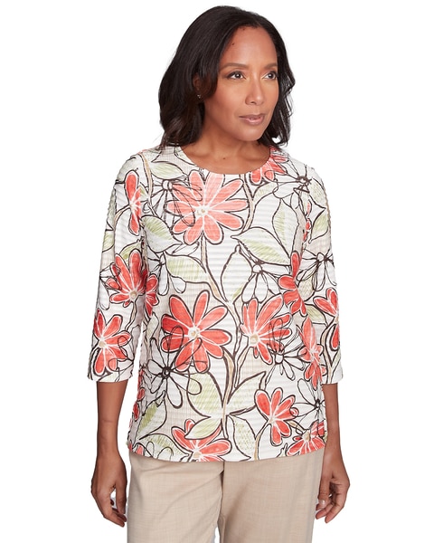 Alfred Dunner® Catalina Island Bold Island Floral Textured Top