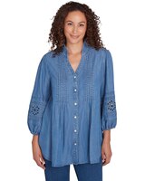 Ruby Rd® Paisley Patch Woven Bf Top Pintucks thumbnail number 1