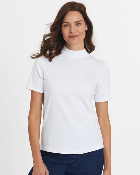 Essential Knit Short-Sleeve Mockneck Top