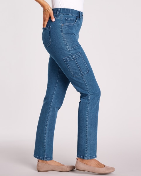 DenimEase™ Flat-Waist Cargo Jeans
