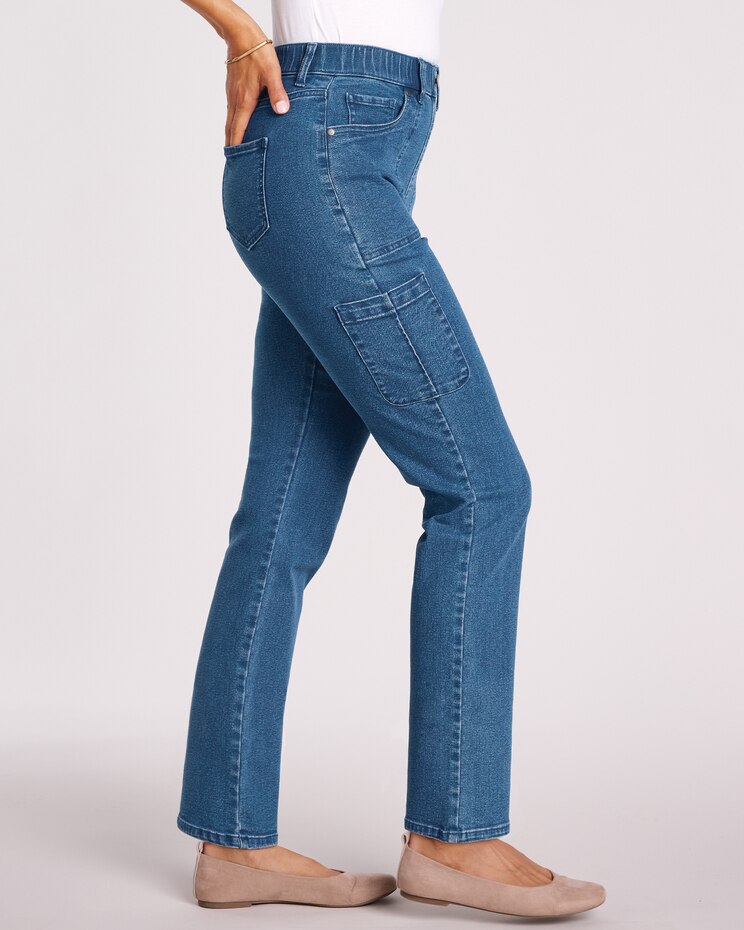 DenimEase™ Flat-Waist Cargo Jeans image number 2