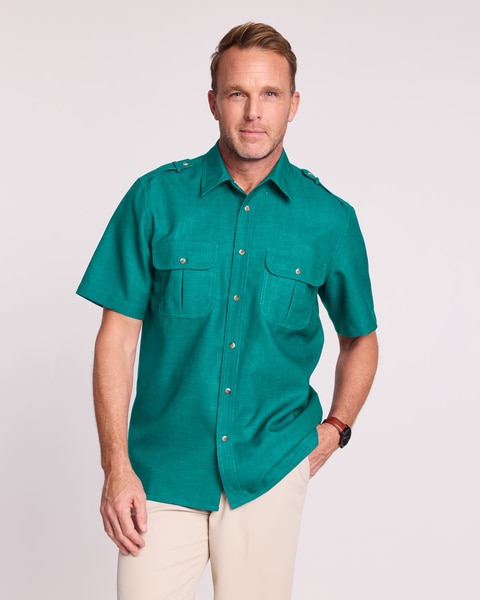 John Blair® Short-Sleeve Linen-Look Pilot Shirt