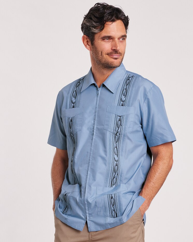 Haband Men’s Zip Front Guayabera Shirt image number 1