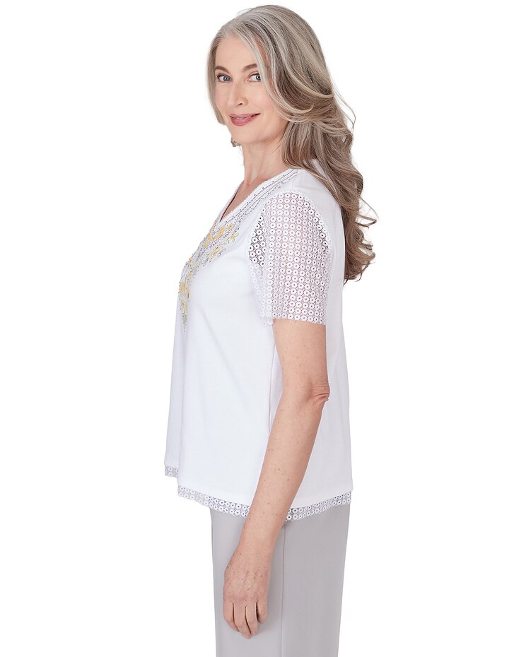 Alfred Dunner® Charleston Embroidered Top With Lace Sleeves image number 4