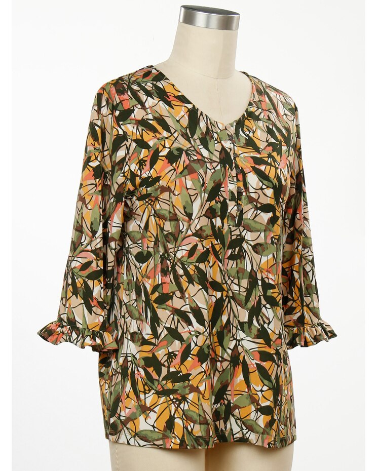 N Touch Going Places 3/4 Sleeve Leaves Print Top image number 1
