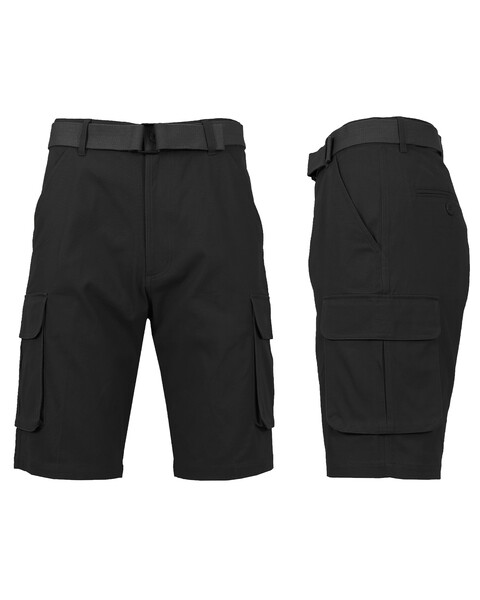 Men's Slim Fit Flat Front Belted Cotton Cargo Shorts