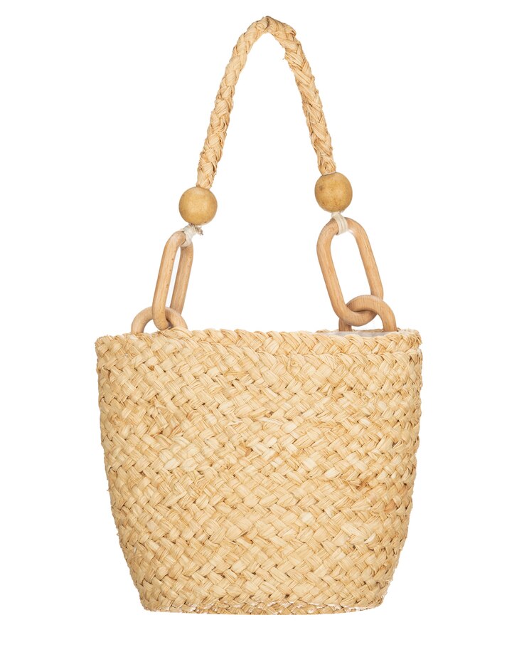 Easy Breezy - Woven Bucket Handbag With Wooden Handle image number 1