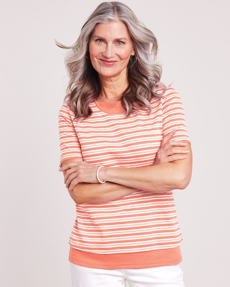 Essential Knit Striped Layered Look Top image number 1