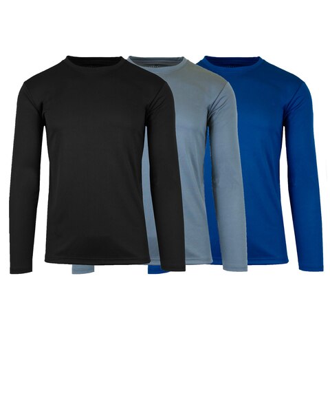 Galaxy By Harvic Men's Long Sleeve Moisture-Wicking  Crew Neck Tee- 3 Pack