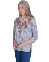 Alfred Dunner® Harvest Moon Textured Floral Embroidered Split Neck Top thumbnail number 2