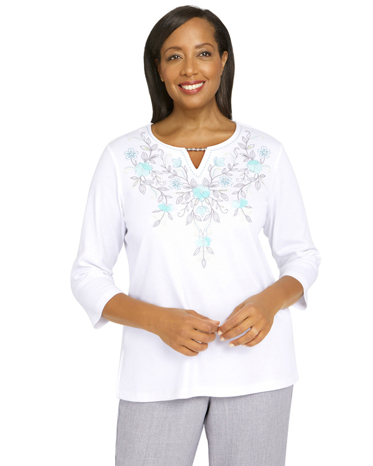 Alfred Dunner® Ladylike Embroidered Floral Knit Top image number 1
