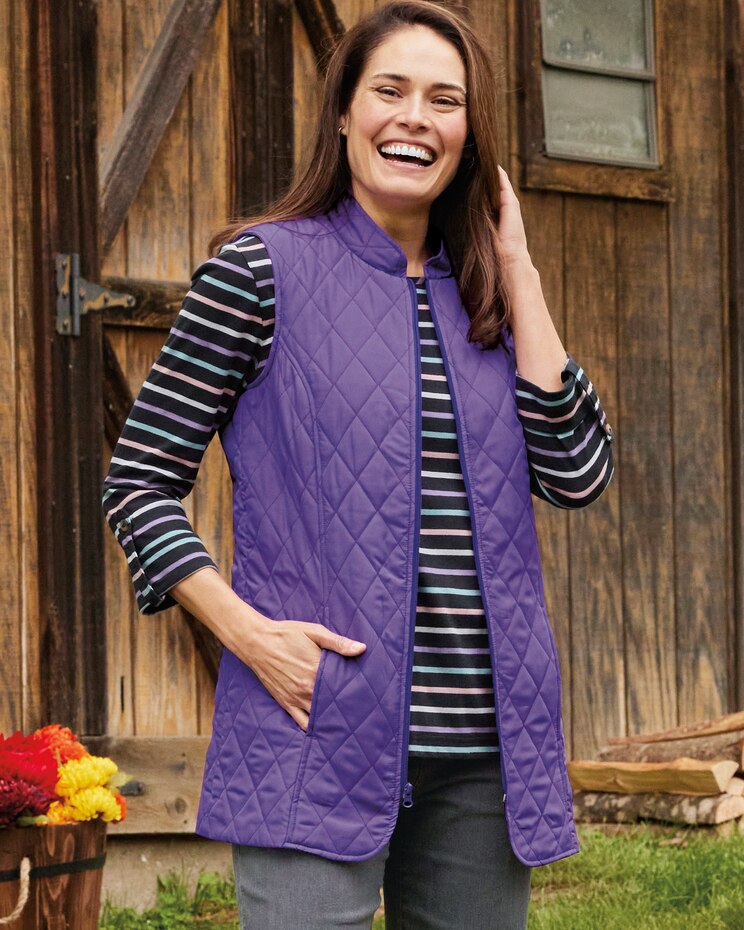 Haband Women’s Diamond Quilted Vest, Zip Front image number 1