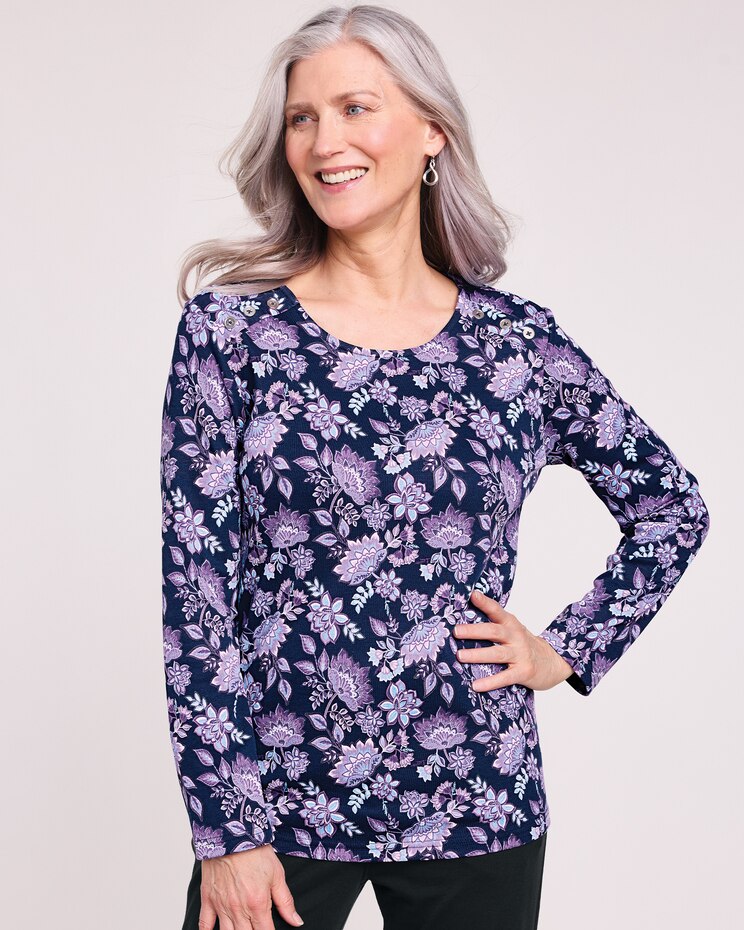 Essential Knit Long Sleeve Button Trim Top image number 1