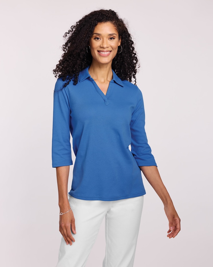 Essential Knit Three-Quarter Sleeve Polo Tee image number 1