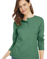 Long Sleeve Pointelle Henley Top thumbnail number 2