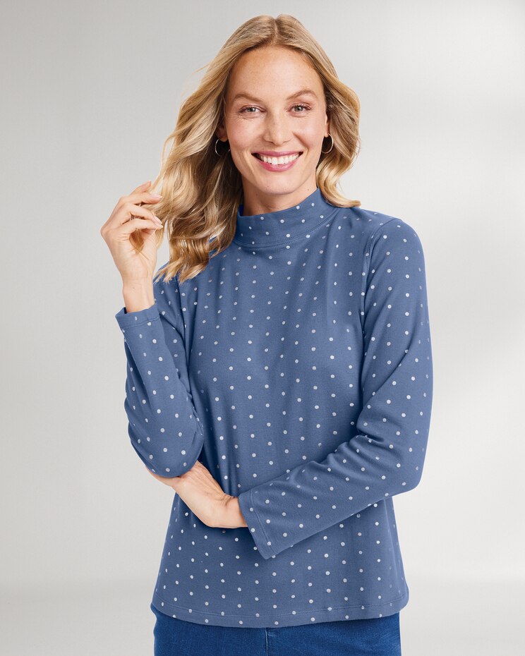 Essential Cotton Dot-Print Mockneck Tee image number 1