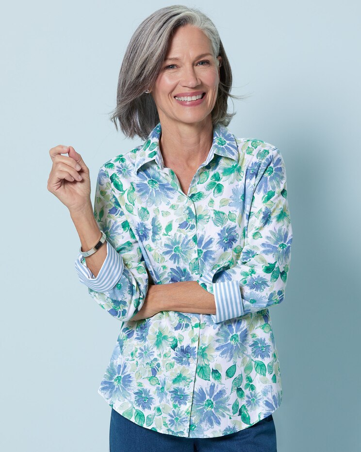 Foxcroft® Watercolor Floral Non-Iron Shirt image number 1