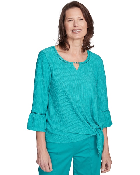 Alfred Dunner® Nantucket Solid Tie Front Bell Sleeve Top