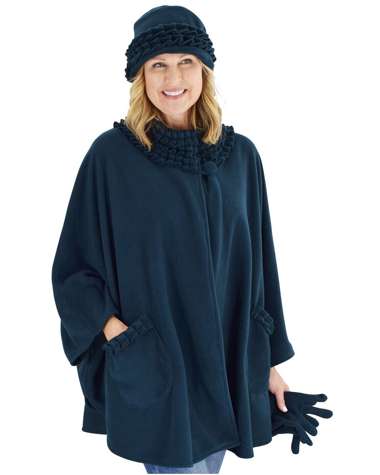 Ruffle Trim Fleece Wrap, Glove & Hat Set image number 1
