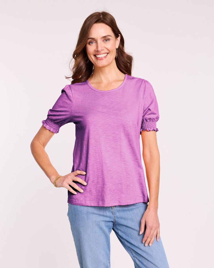 Slub Knit Smocked Sleeve Top image number 1