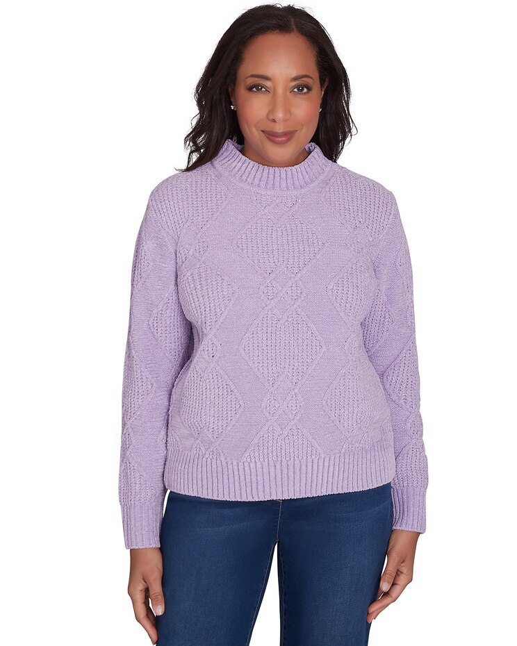 Alfred Dunner® Classics Chenille Diamond Turtleneck Sweater image number 1
