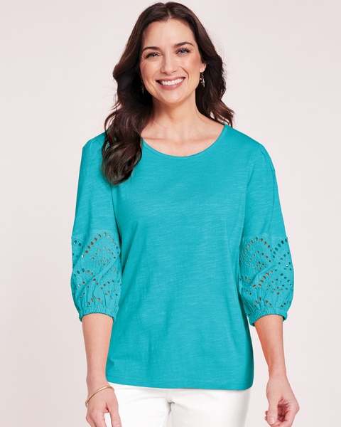 Eyelet Textured Slub Knit Top