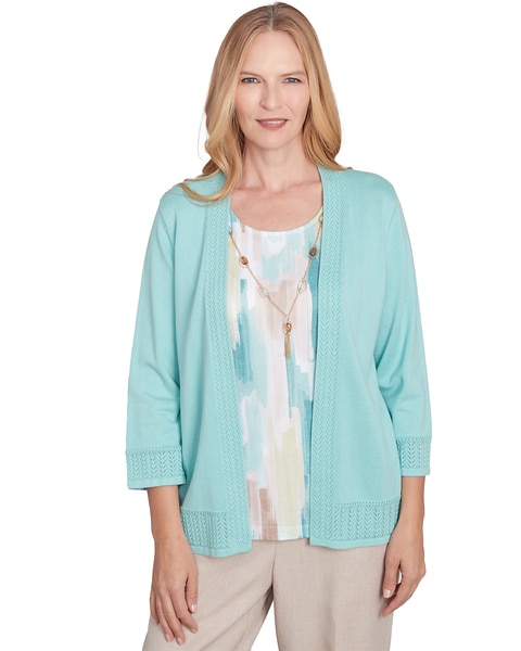 Alfred Dunner® Kensington Gardens Brushstroke Inner Two in One Sweater with Necklace